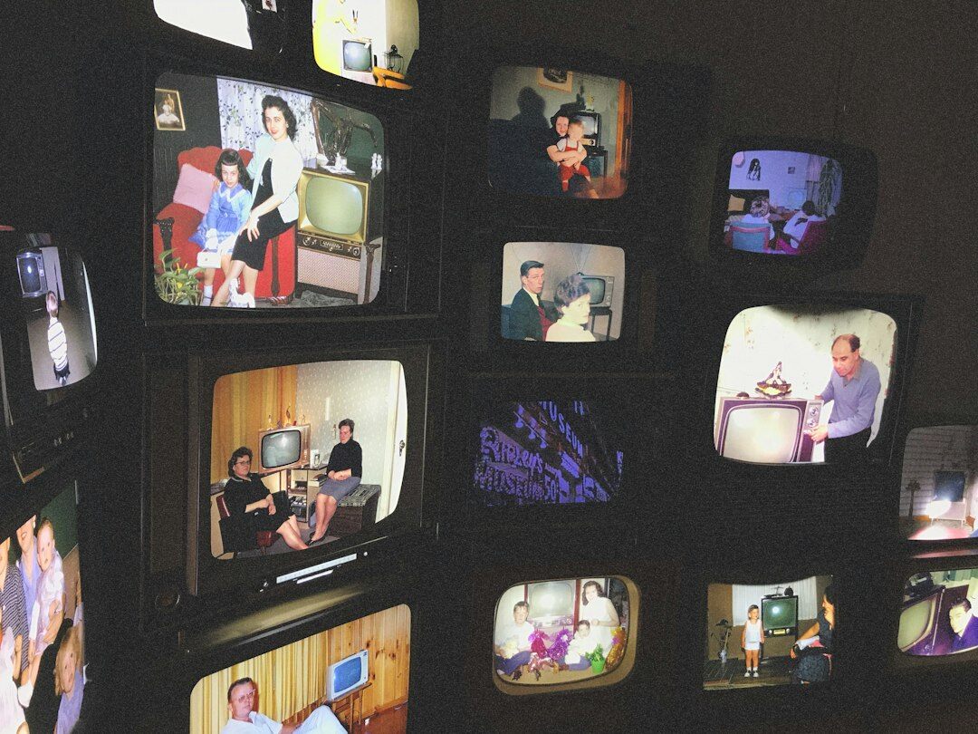family watching vintage television