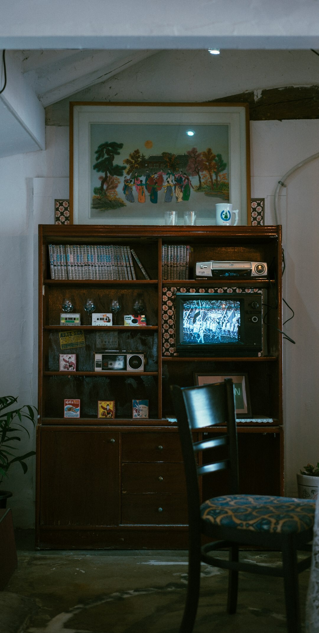 Shelves filled with labelled vintage videotapes in a television archive